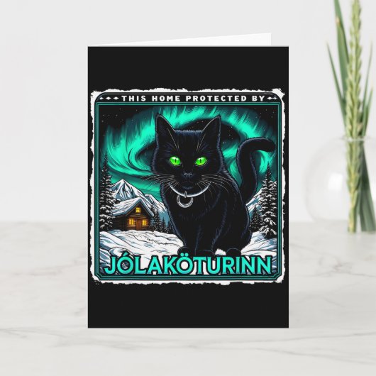 Retro Yule Kat IJslands Dit Huis Beschermd Jólak Kaart (Voorkant)