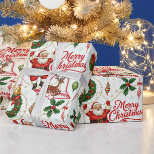 Retro Yuletide Cheer: Vrolijk en stralend vakantie Cadeaupapier