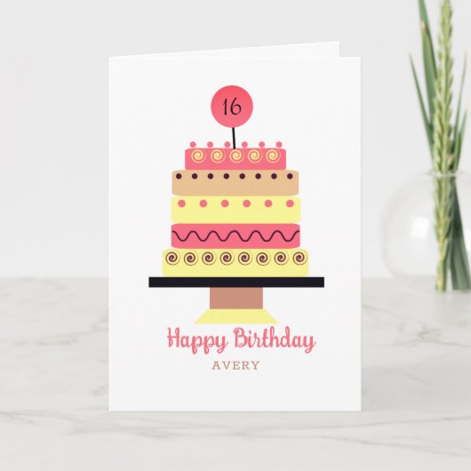 Retro Yummy Tall Cake Originele Kunst Verjaardag K Kaart (Voorkant)