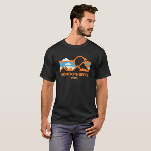 Retro zaagtand Range Idaho Bergketen Zonsondergang T-shirt (Voorkant volledig)