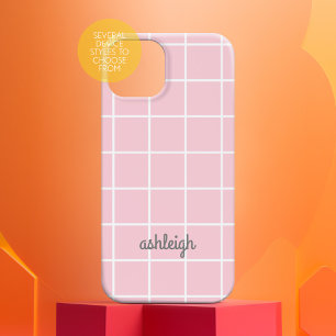 Retro Zacht Roze Witte Pset Witte Monogram iPhone 16 Hoesje
