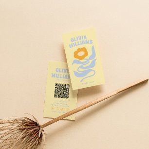 Retro zachte kleurrijke QR-code Boho groovy bloem Visitekaartje
