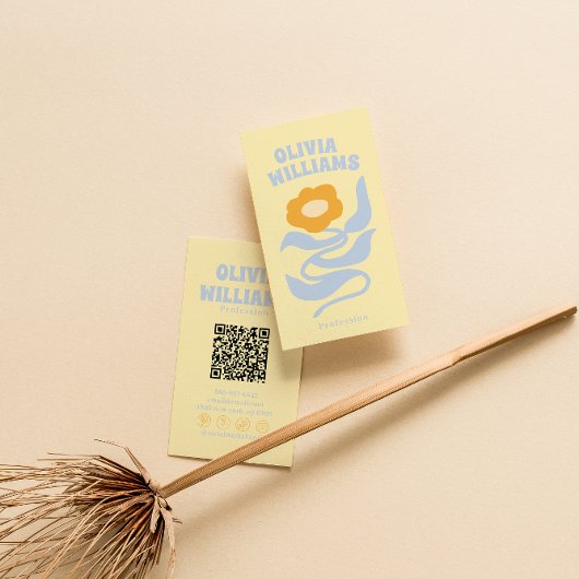 Retro zachte kleurrijke QR-code Boho groovy bloem Visitekaartje