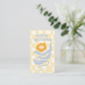 Retro zachte QR-code Boho groovy geruite bloem Visitekaartje (Staand voorkant)