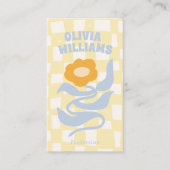 Retro zachte QR-code Boho groovy geruite bloem Visitekaartje (Voorkant)
