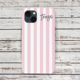  Retro Zachte Roze en Witte Striped Custom C Case-Mate iPhone Case