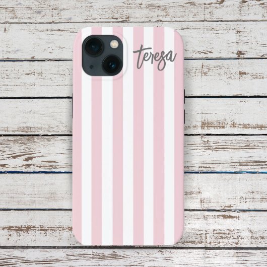 Retro Zachte Roze en Witte Striped Custom C Case-Mate iPhone Case