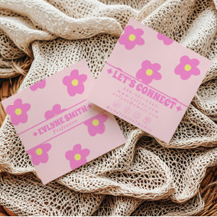 Retro Zachte Roze Groovy Bloemige Trendy Meisjesac Vierkante Visitekaartje