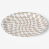 Retro Zand Roos Roze Stempel Afgevuurd Checkerboar Papieren Bordje (Gekanteld)