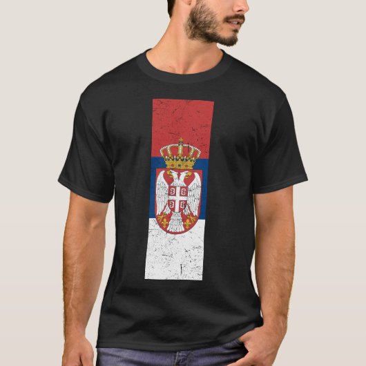 Retro Zastava en Wapen van Servië T-shirt (Voorkant)