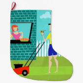 Retro zaterdagochtend kerstmis stoppen grote kerstsok (Voorkant)