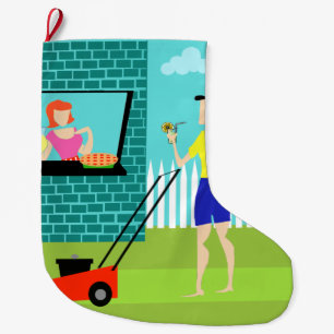 Retro zaterdagochtend kerstmis stoppen grote kerstsok