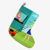 Retro zaterdagochtend kerstmis stoppen grote kerstsok (Voorkant (Hangend))