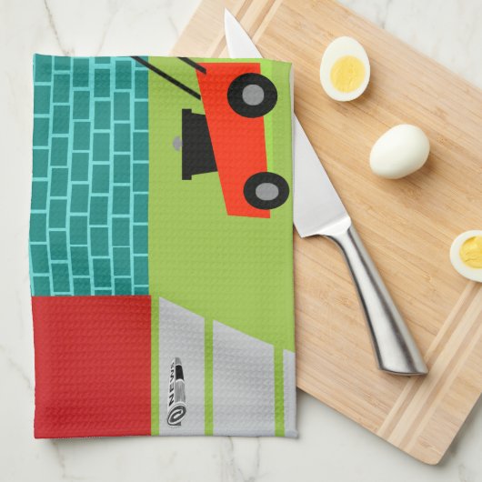 Retro zaterdagochtend keukenhanddoek (Quarter Fold)