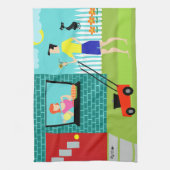 Retro zaterdagochtend keukenhanddoek (Verticaal)