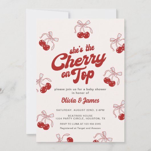 Retro Ze is de Cherry op Top Trendy Baby shower Kaart (Voorkant)