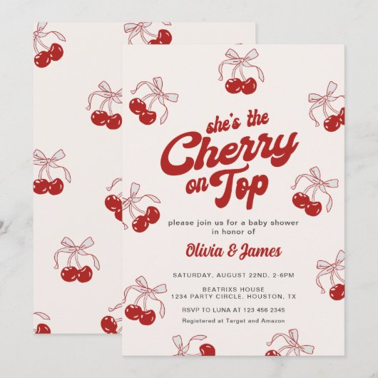 Retro Ze is de Cherry op Top Trendy Baby shower Kaart (Voorkant / Achterkant)