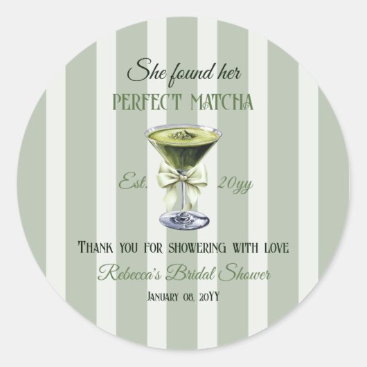 Retro Ze vond haar perfecte Matcha Bruidsdouche Ronde Sticker (Voorkant)