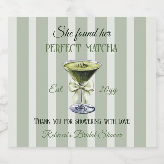 Retro Ze vond haar perfecte Matcha Bruidsmeisjesfe Sparkling Wijnetiket (Enkel label)