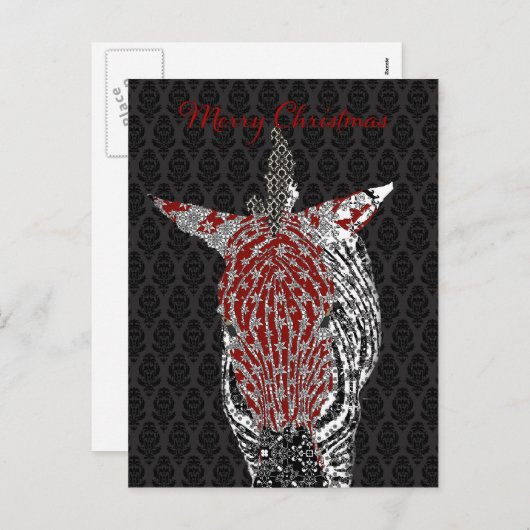 Retro Zebra Briefkaart Black Christmas (Voorkant / Achterkant)