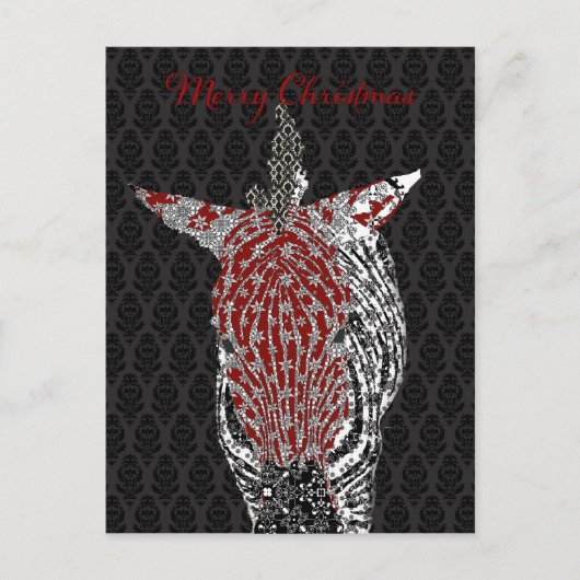 Retro Zebra Briefkaart Black Christmas (Voorkant)