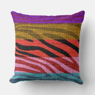 Retro Zebra huid printpatroon Burlap Rustic #12 Kussen