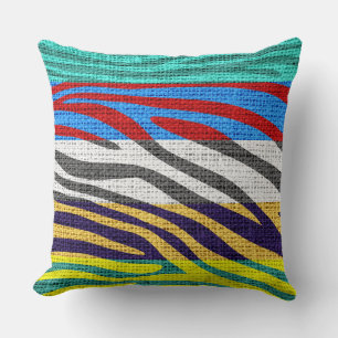 Retro Zebra huid printpatroon Burlap Rustige #2 Kussen