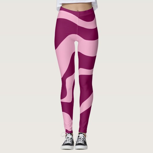 Retro Zebra Stripes Wavy Lines Magenta Pink Leggings (Voorkant)