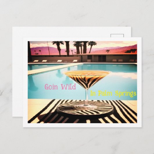 Retro Zebra thema Poolside Palm Springs Briefkaart (Voorkant / Achterkant)
