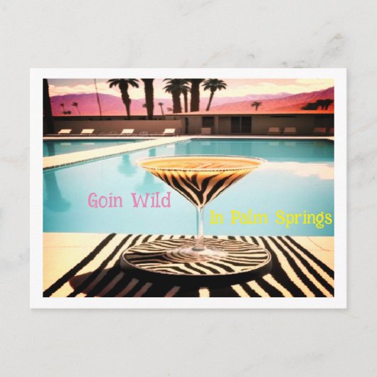 Retro Zebra thema Poolside Palm Springs Briefkaart (Voorkant)