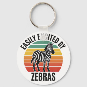 Retro Zebra Zonsondergang met Leuke Wilde Geest Sleutelhanger