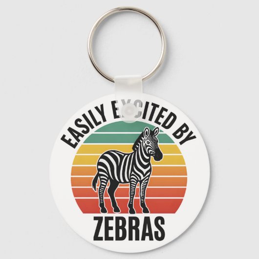 Retro Zebra Zonsondergang met Leuke Wilde Geest Sleutelhanger (Voorkant)