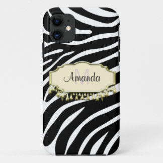 Retro zebrahuid met gouden glamour iPhone 11 hoesje