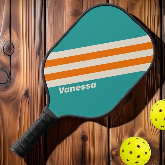 Retro Zee Breeze Vibe Stripes met naam Pickleball Paddle