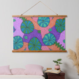 Retro-Zee-tuin in Oranje en Paars Hangend Wandkleed