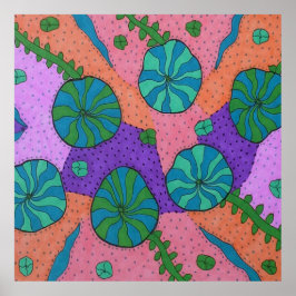 Retro-Zee-tuin in Oranje en Paars Poster