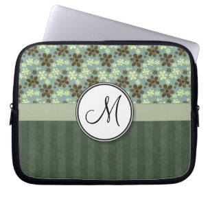 Retro Zee van Bloemen Groen met Strepen en Monogra Laptop Sleeve