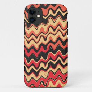 Retro Zee Wavy Stripes Pattern (zwart, rood) iPhone 11 Hoesje