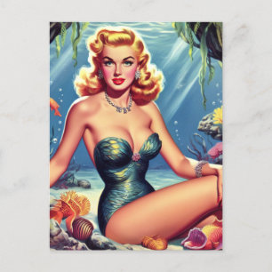 Retro Zeemeermin Pin Up Briefkaart