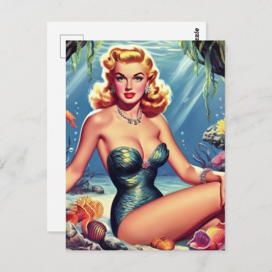 Retro Zeemeermin Pin Up Briefkaart (Voorkant / Achterkant)