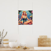 Retro Zeemeermin Pin Up Poster (Keuken)