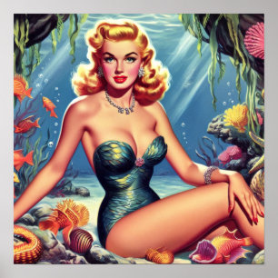 Retro Zeemeermin Pin Up Poster