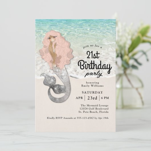 Retro Zeemeermin Strand Thema 21e Verjaardag Kaart (Staand voorkant)