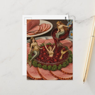 Retro Zeemeerminnen Zwemmen in Cranberries Briefkaart