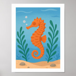 Retro Zeepaard Onderwater Zee Nautilus Kust Poster