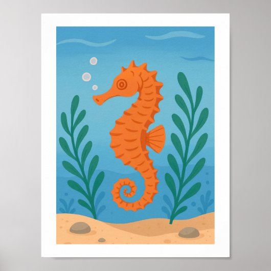 Retro Zeepaard Onderwater Zee Nautilus Kust Poster (Voorkant)