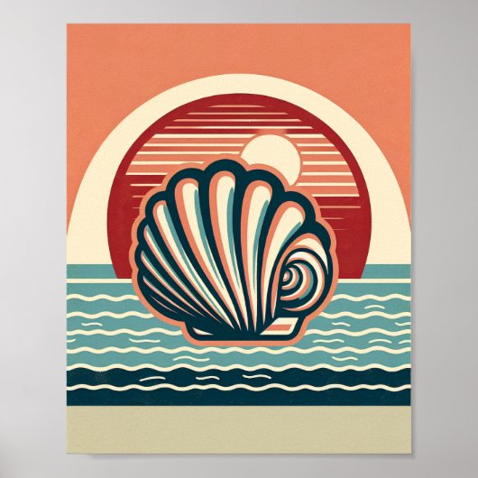 Retro Zeeschelp Kunstposter Poster (Voorkant)