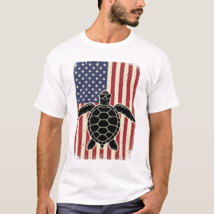 Retro Zeeschildpad Amerikaanse Vlag Patriottisch S T-shirt