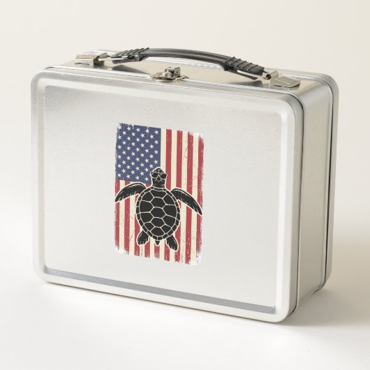 Retro Zeeschildpad Amerikaanse Vlag Patriottisch T (Voorkant)