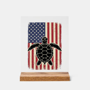 Retro Zeeschildpad Amerikaanse Vlag Patriottisch T Acryl Bord